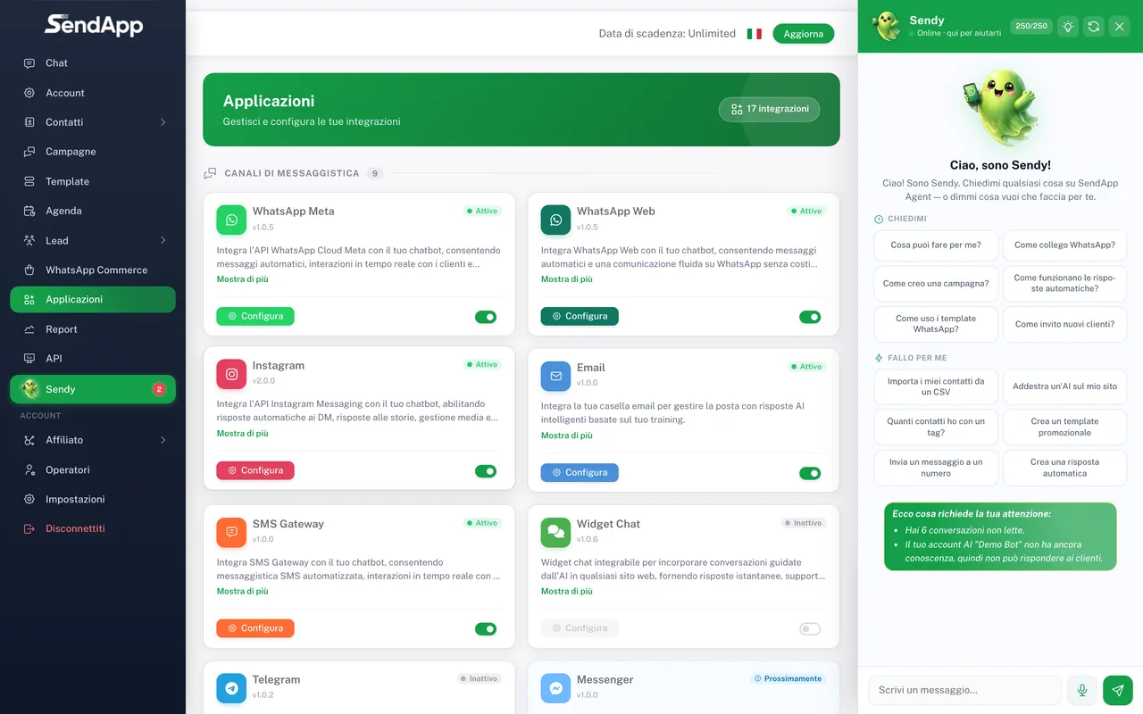 Applications section with the connectable channels