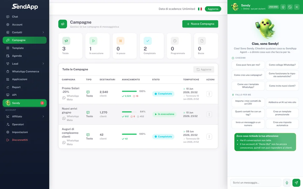 Section Campagnes de SendApp Agent