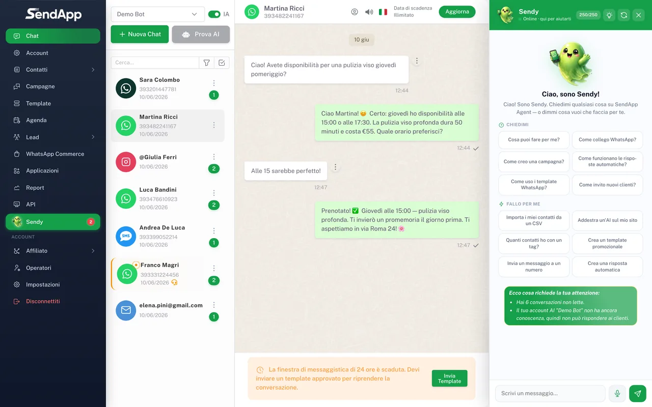 Open conversation in SendApp Agent with the composer bar at the bottom