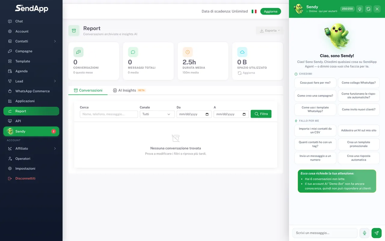 Report section of SendApp Agent