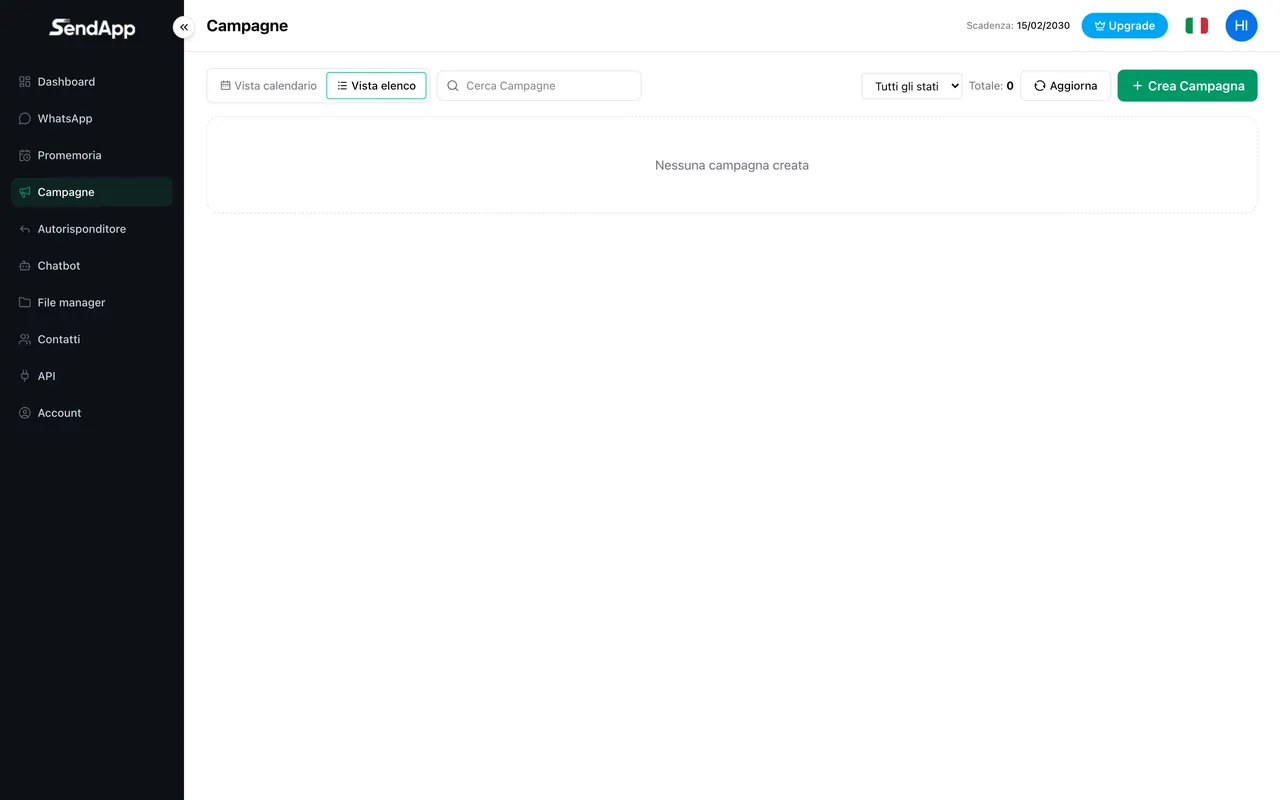 Kampagnenbereich (Massenversand) von SendApp Cloud