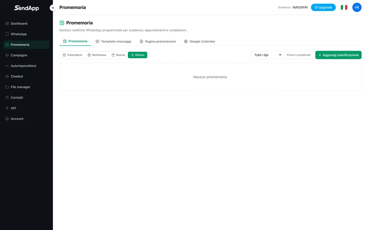 SendApp Cloud Reminders section