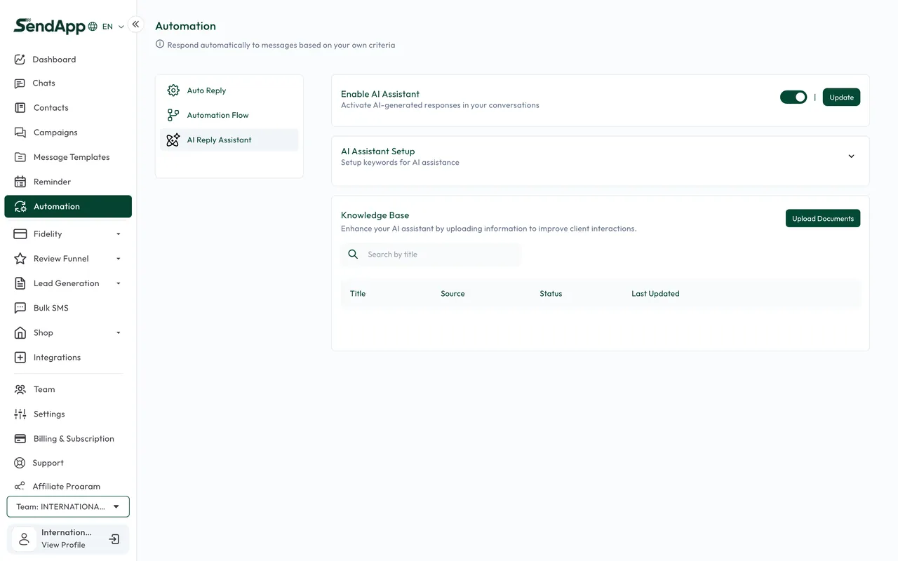 Configuring the AI chatbot in SendApp Official