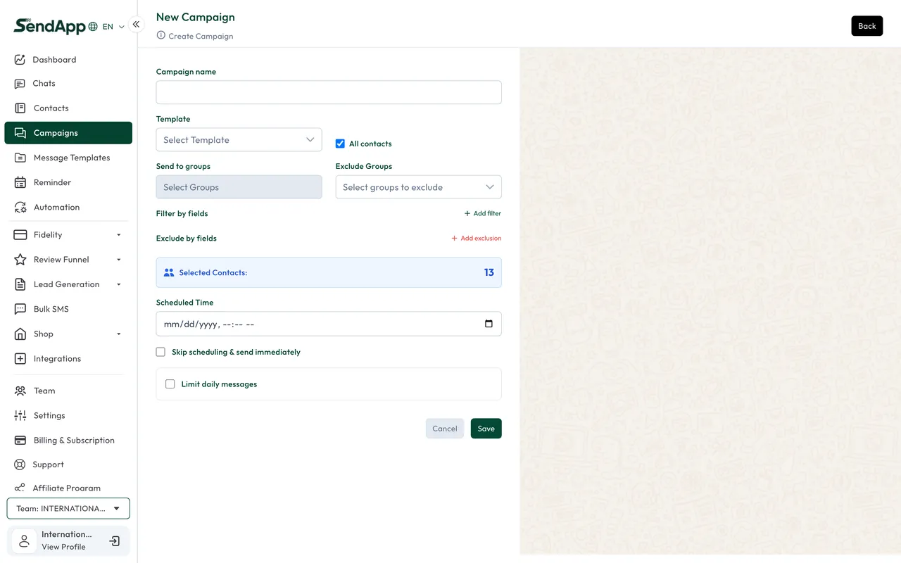 Creating a campaign in SendApp Official