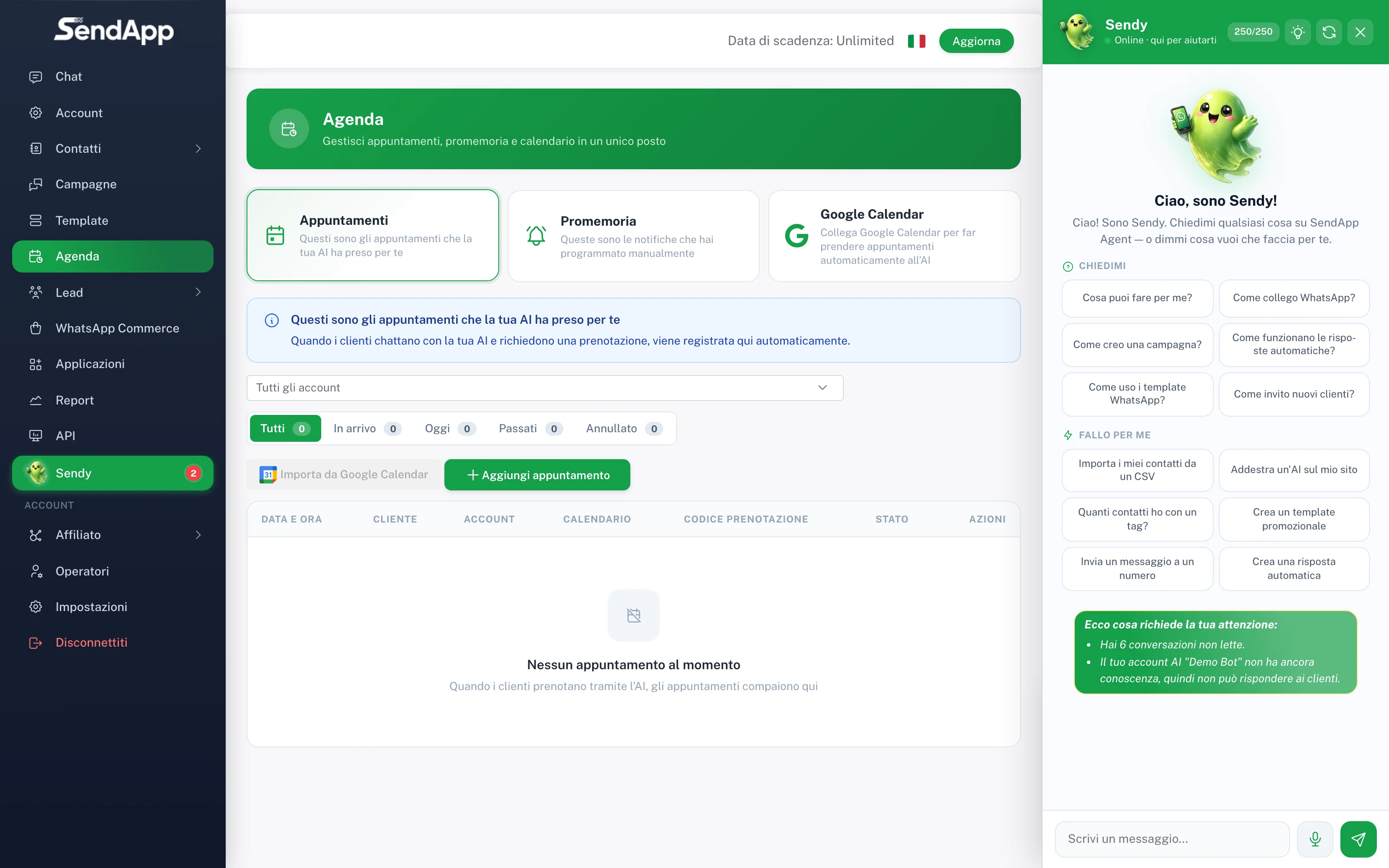 Real SendApp calendar with appointments and reminders